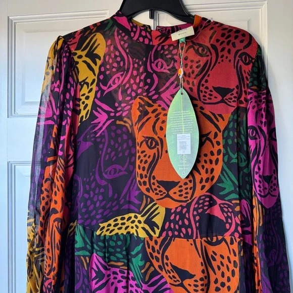 🎄 FARM Rio Rainbow Midnight Leopards Tiered Maxi dress - Picture 3 of 13